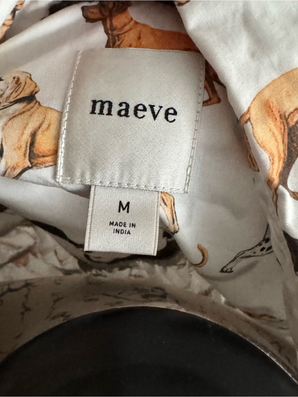 Anthropologie Maeve White Button-Front Dog Print Blouse with Black Trim - Picture 3 of 4